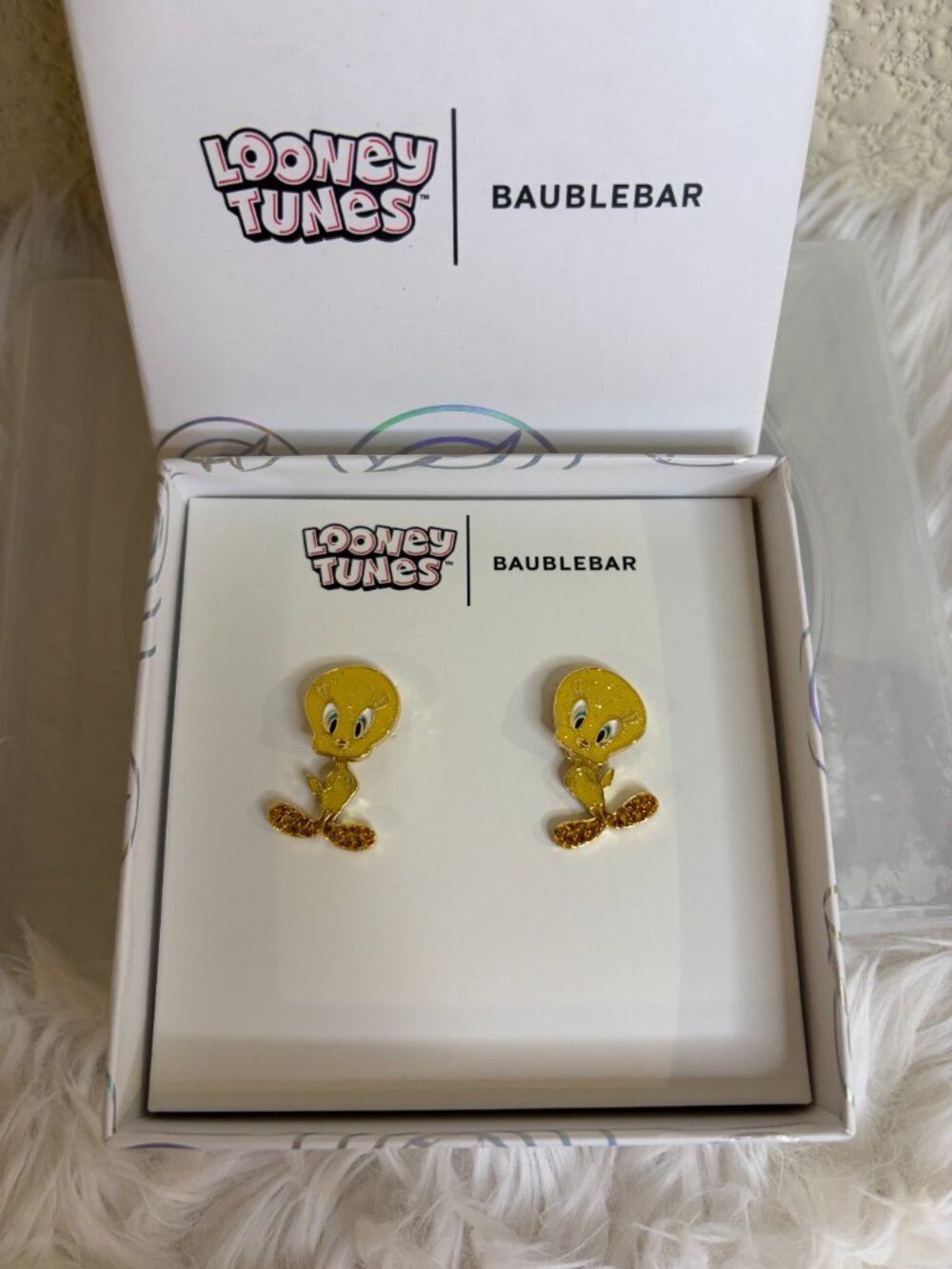 BaubleBar Looney Tunes Tweety Bird Crystal Stud Earrings NIB NWT